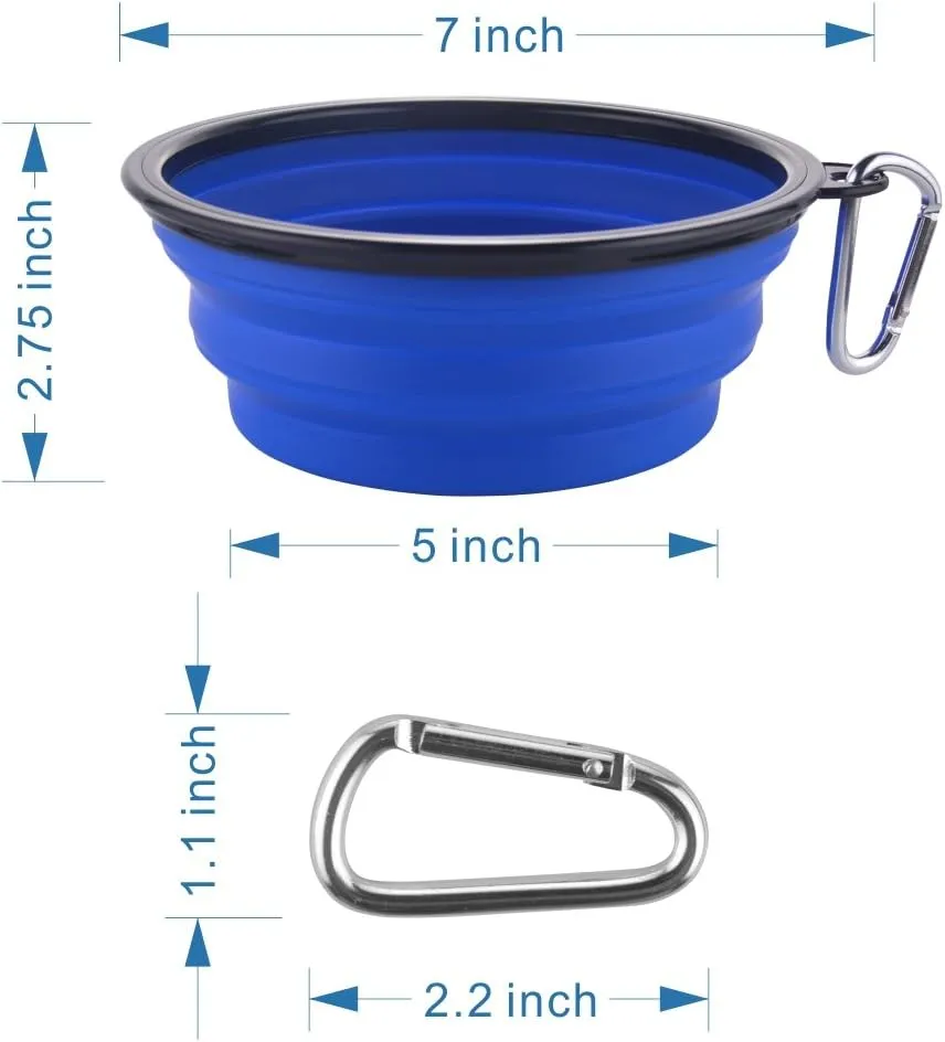 Large Collapsible Dog Bowls, 34oz Travel Water Food Bowls Portable Foldable Collapse Dishes with Carabiner Clip, 2 Pack (Blue   Red)
