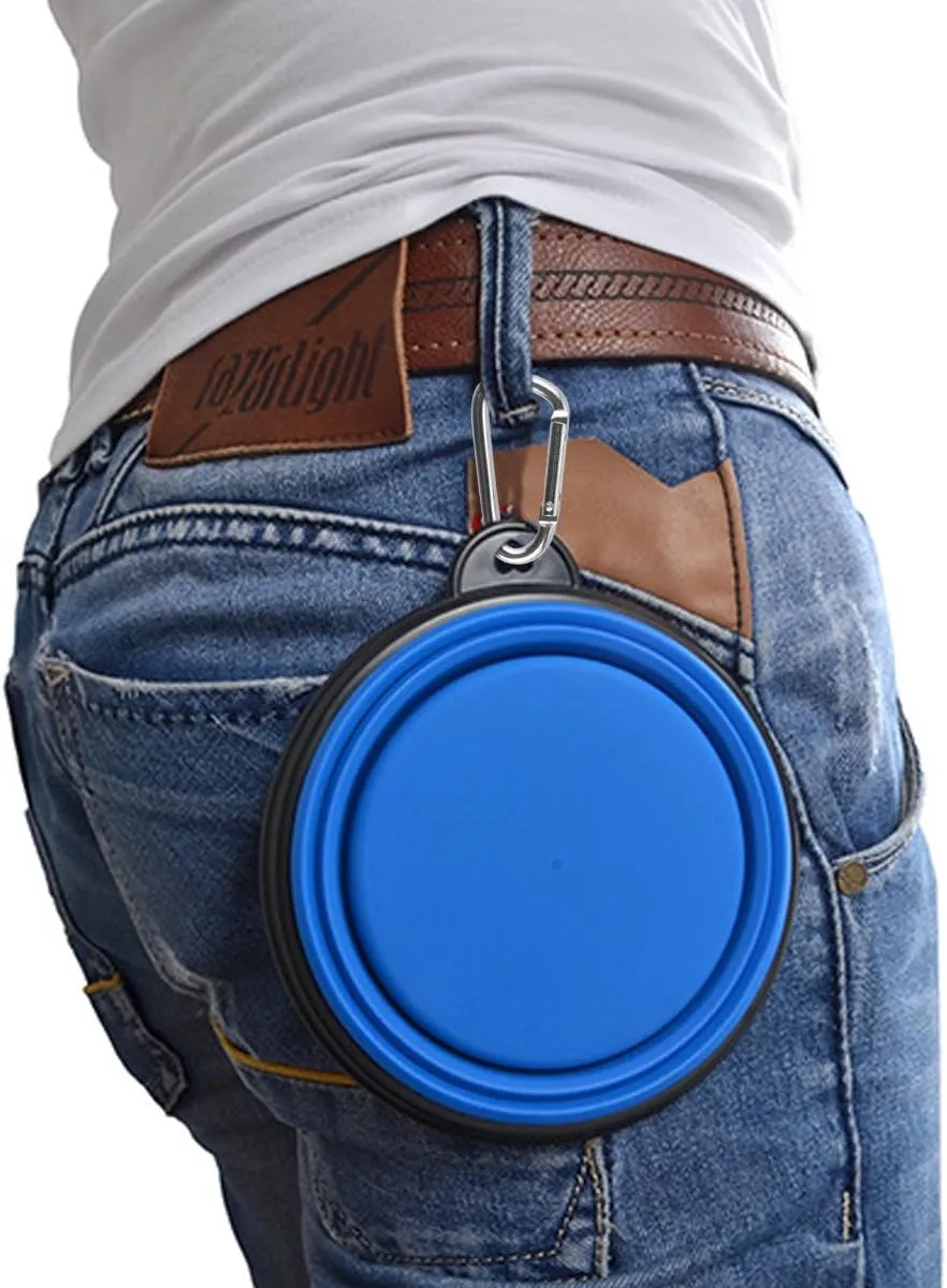 Large Collapsible Dog Bowls, 34oz Travel Water Food Bowls Portable Foldable Collapse Dishes with Carabiner Clip, 2 Pack (Blue   Red)