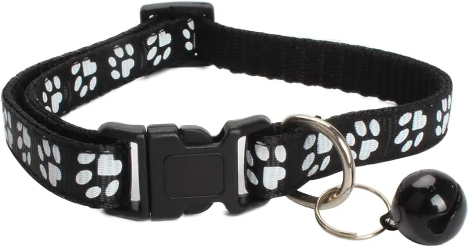 MJIYA Cat Collar with Bell, Breakaway Grid Collar with Plastic Buckle, Light Adjustable, Nylon, Kitty Collars (Black)