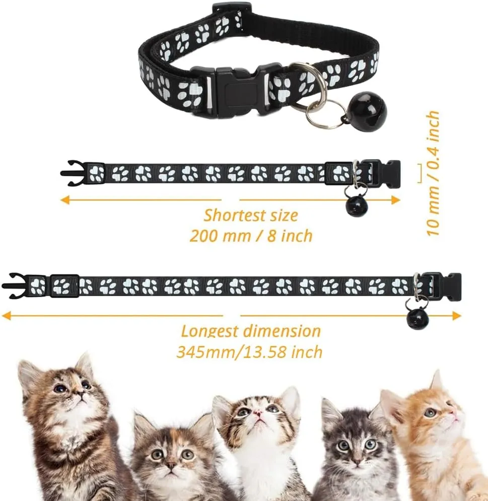 MJIYA Cat Collar with Bell, Breakaway Grid Collar with Plastic Buckle, Light Adjustable, Nylon, Kitty Collars (Black)