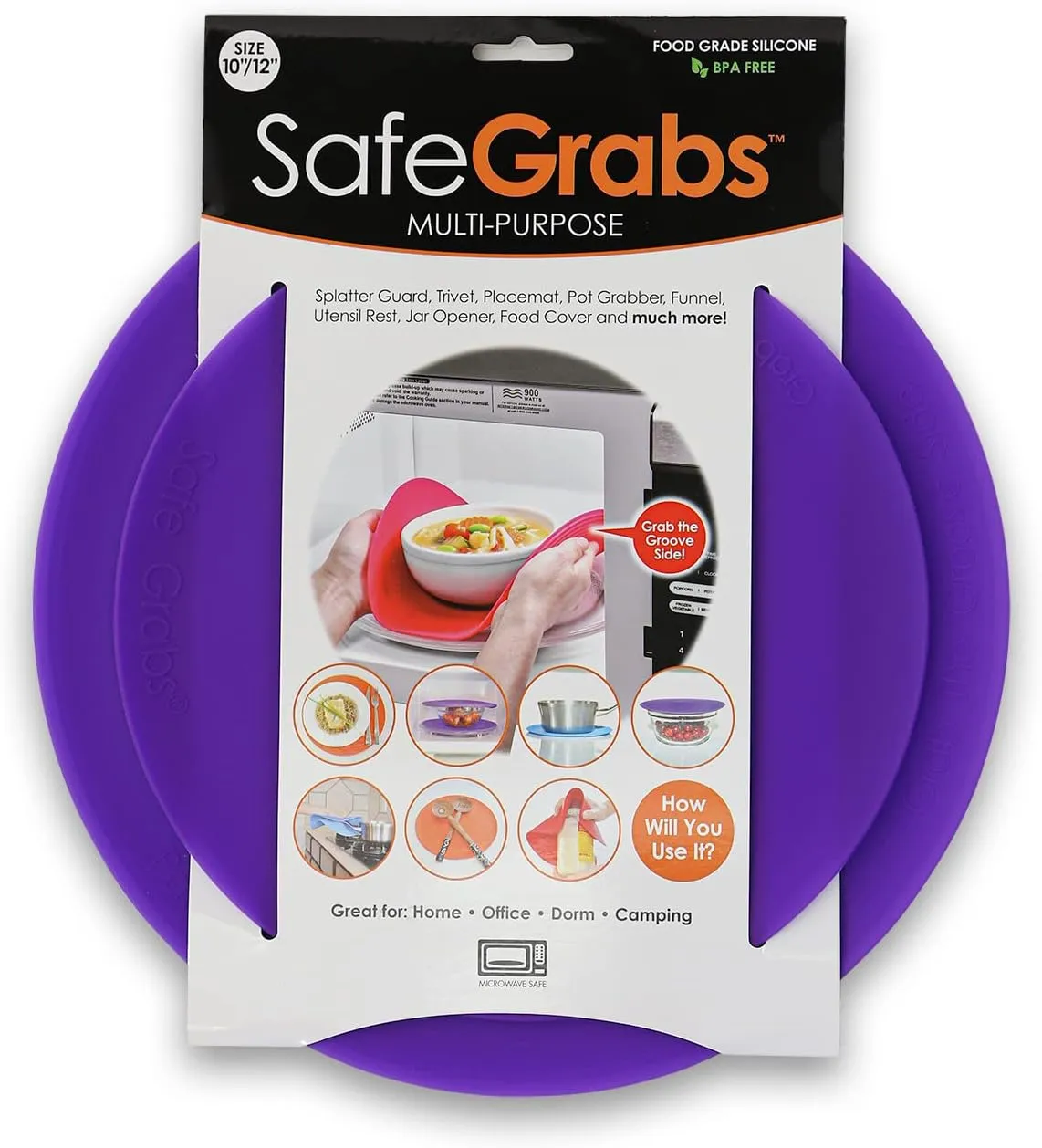 Multi-Purpose Silicone Original Microwave Mat as Seen on Shark Tank | Splatter Guard, Trivet, Hot Pad, Pot Holder, Minimize Mess (BPA-Free,Heat Resistant,Dishwasher Safe), Set of 2 Purple