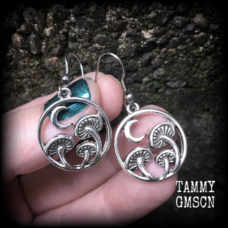Mushroom and crescent moon earrings-Fairycore earrings