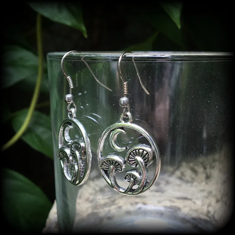 Mushroom and crescent moon earrings-Fairycore earrings
