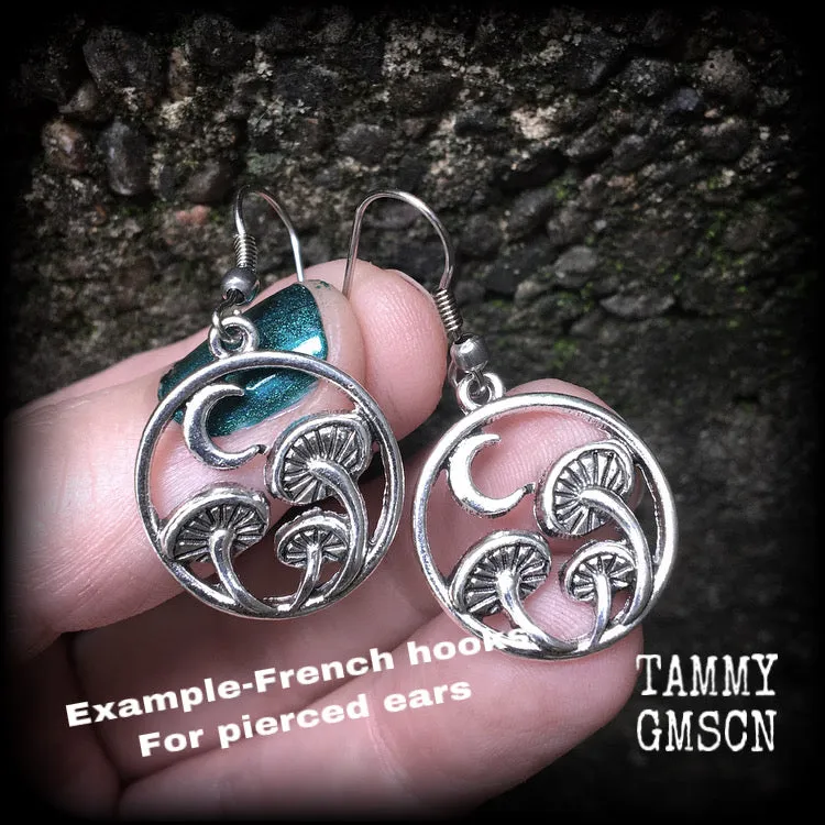Mushroom and crescent moon earrings-Fairycore earrings