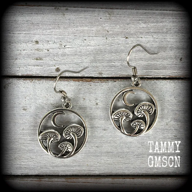 Mushroom and crescent moon earrings-Fairycore earrings