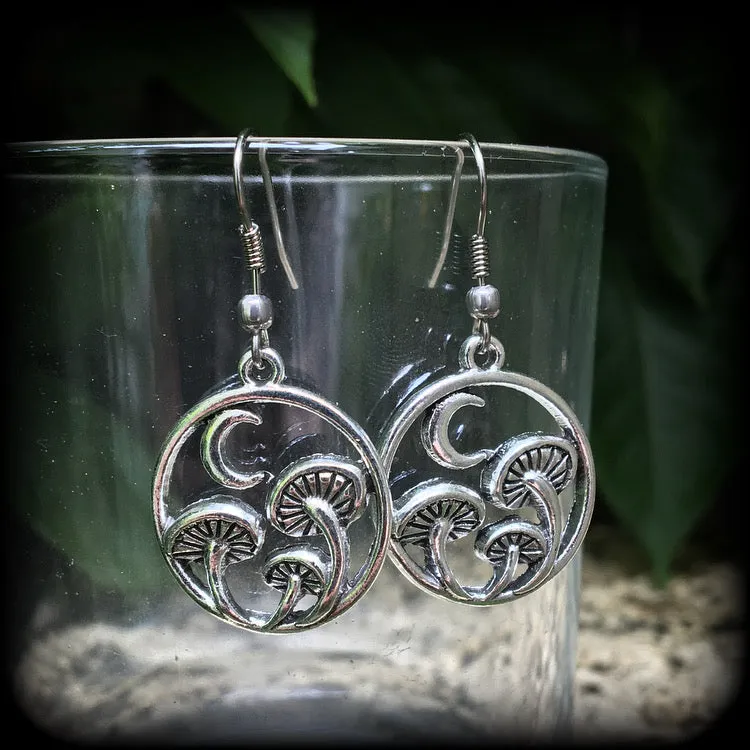 Mushroom and crescent moon earrings-Fairycore earrings
