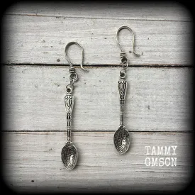 Ornate antique silver teaspoon earrings