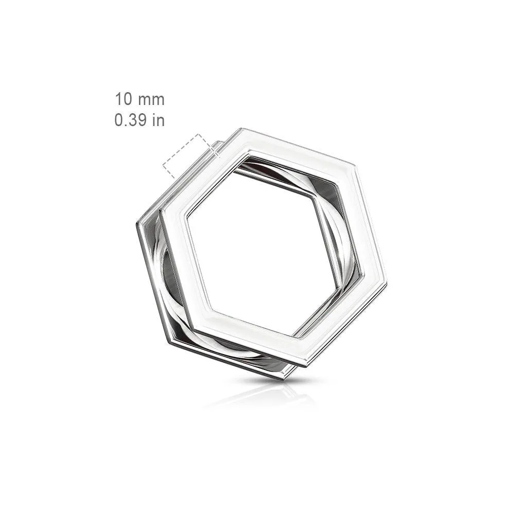 PAIR Hexagon 316L Surgical Steel Screw Fit Tunnels Plugs, Black or Silver
