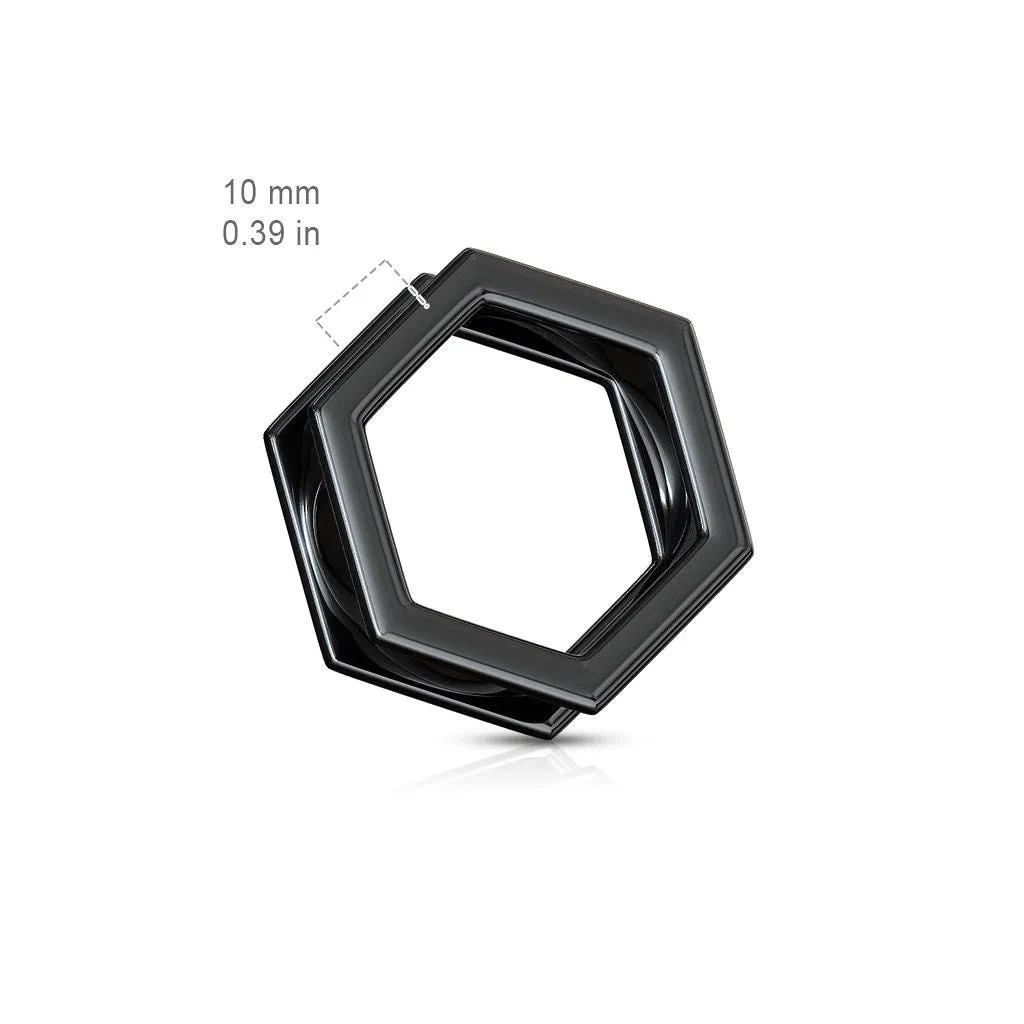 PAIR Hexagon 316L Surgical Steel Screw Fit Tunnels Plugs, Black or Silver