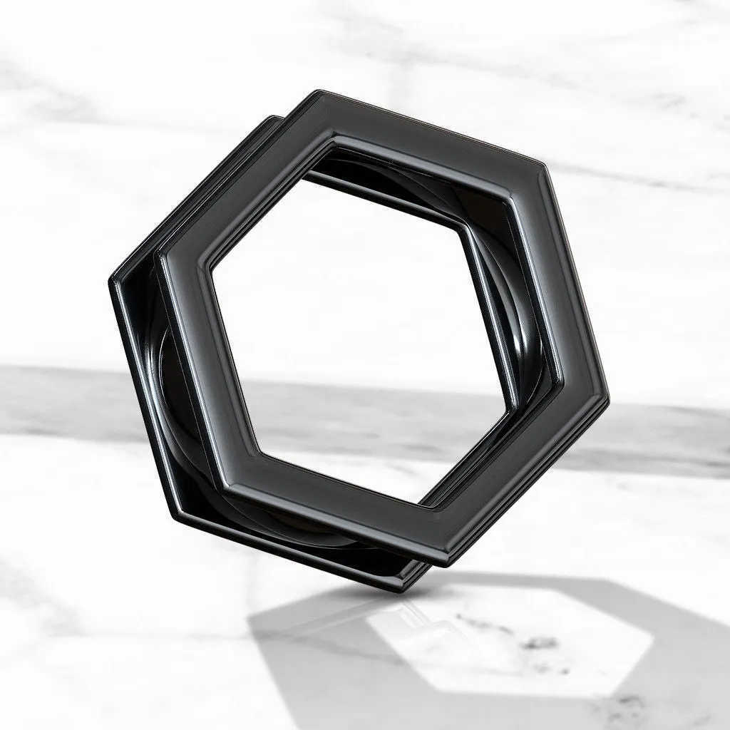 PAIR Hexagon 316L Surgical Steel Screw Fit Tunnels Plugs, Black or Silver