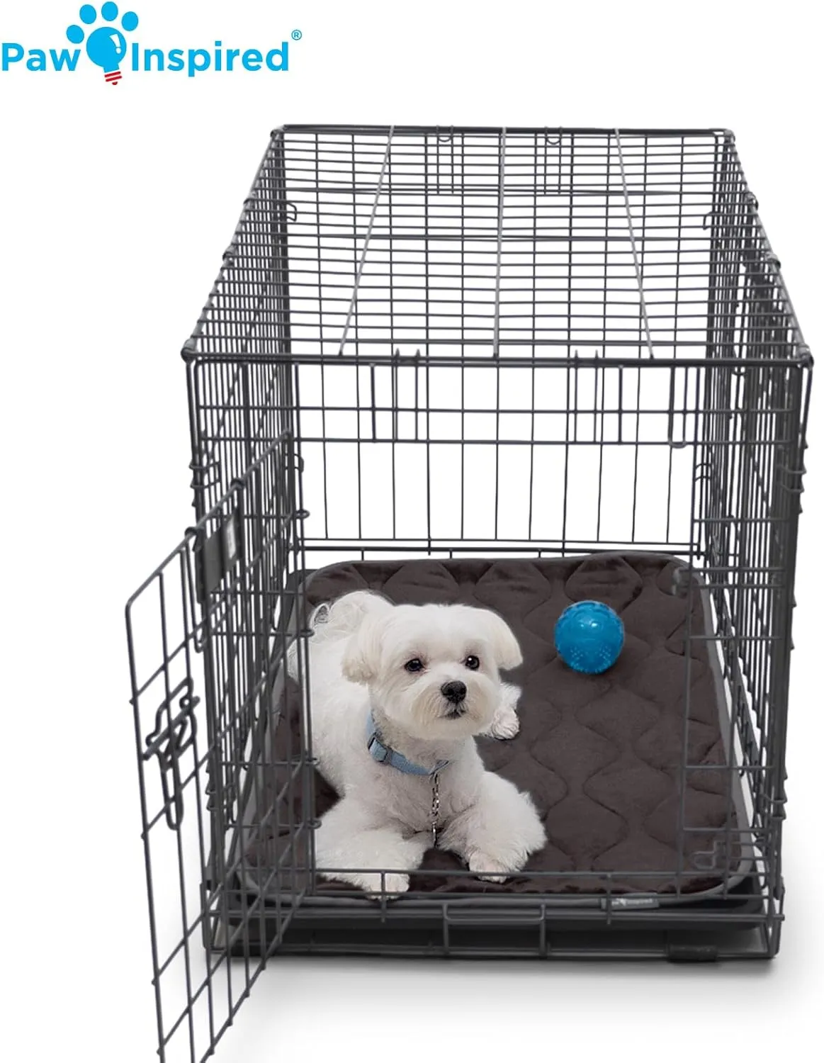 Paw Inspired Washable Padded Crate Mats for Dogs | 29 x 18 Pad, Fits 30-inch Kennels | Leakproof, Waterproof Bottom, Plush Pet Beds (Gray)