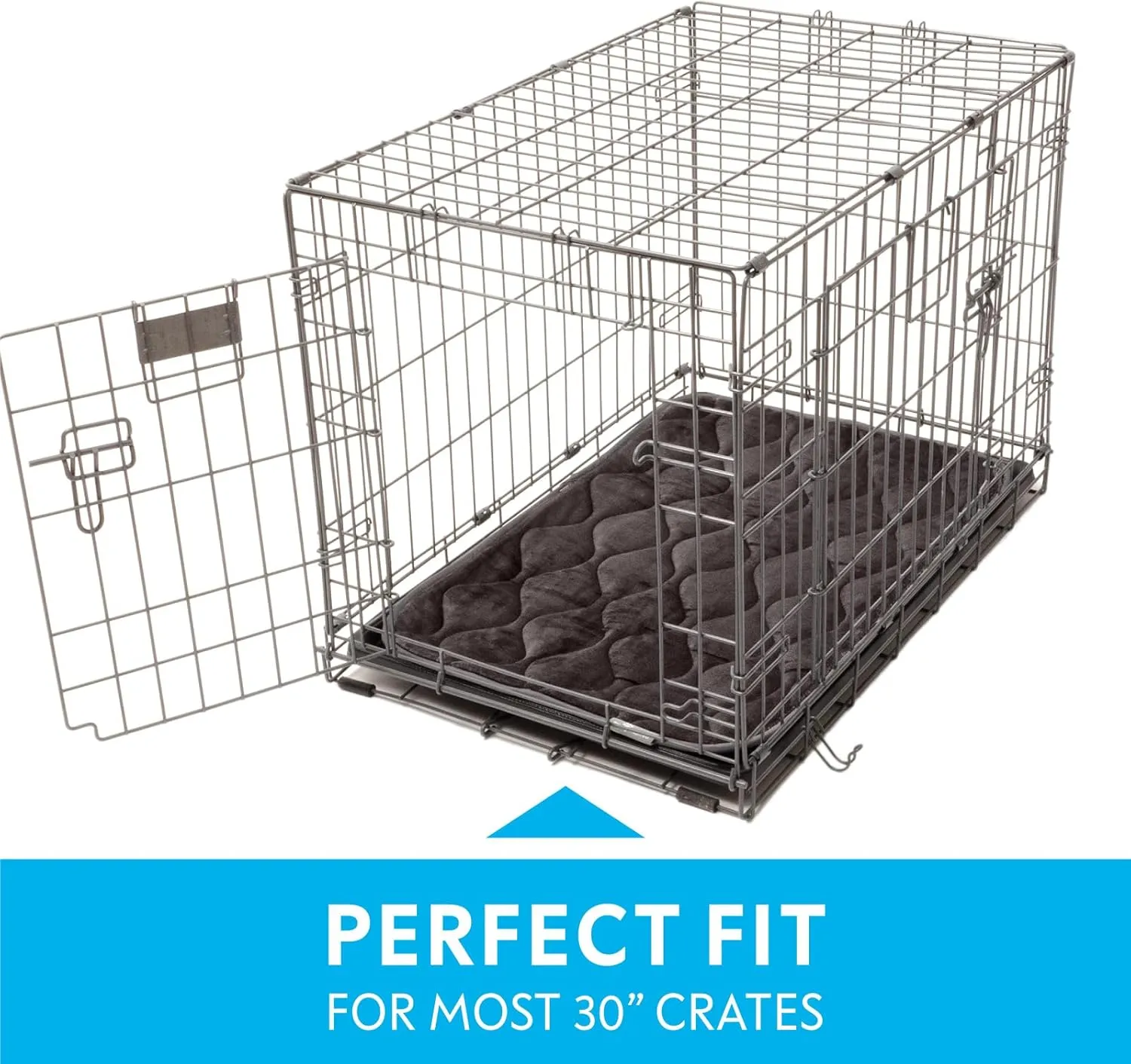 Paw Inspired Washable Padded Crate Mats for Dogs | 29 x 18 Pad, Fits 30-inch Kennels | Leakproof, Waterproof Bottom, Plush Pet Beds (Gray)
