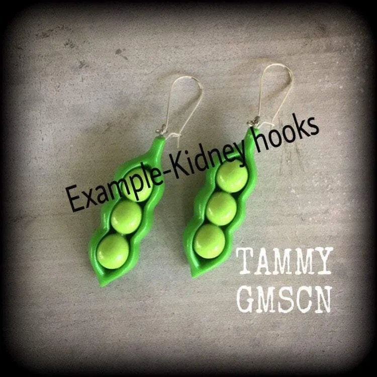 Pea Pod earrings, Vegetable earrings, Food jewelry, Muchies earrings, Vegan earrings, Gufts for vegans, For pierced ears or stretched lobes
