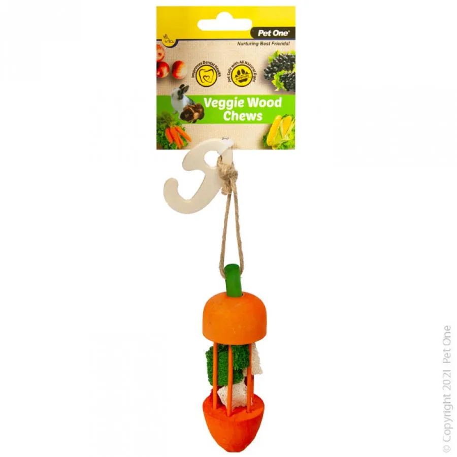 Pet One Veggie Wood Chew Carrot Carousel Small Animal Toy^^^
