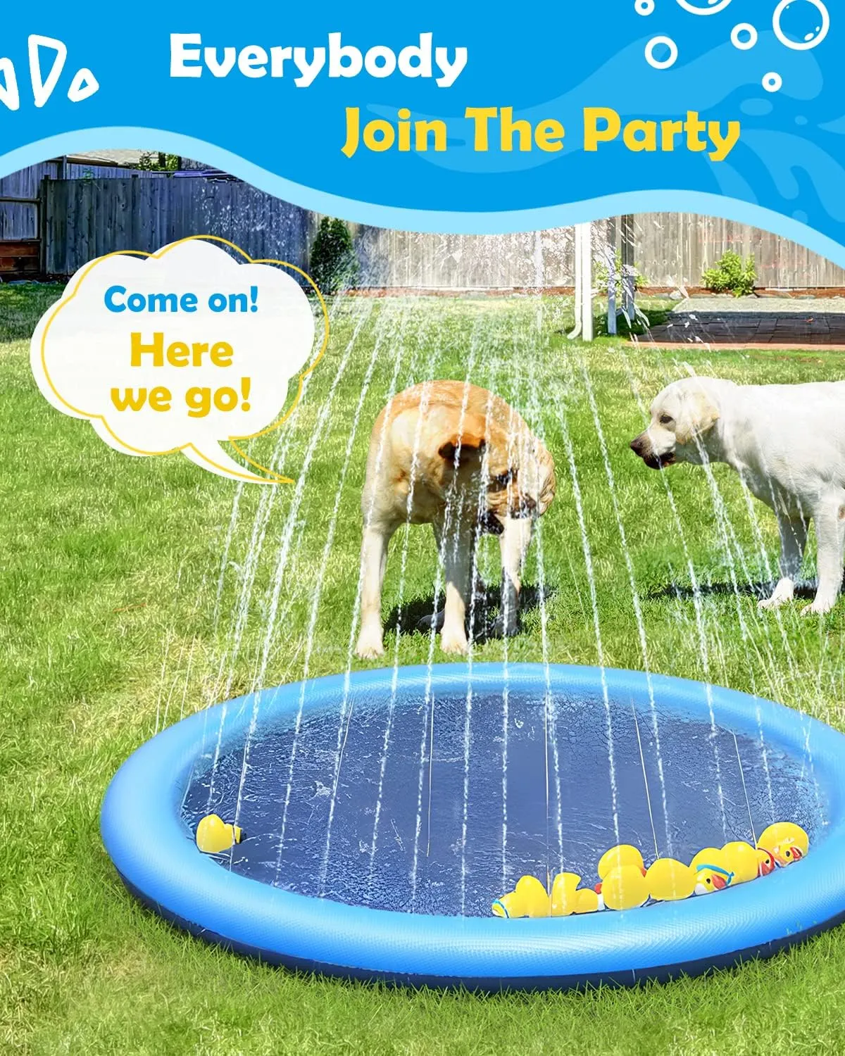 Peteast Large Dog Splash Pad - Anti-Slip Pool with Thickened Sprinkler - Blue, 86in