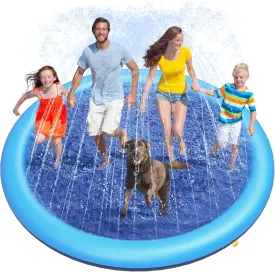 Peteast Large Dog Splash Pad - Anti-Slip Pool with Thickened Sprinkler - Blue, 86in