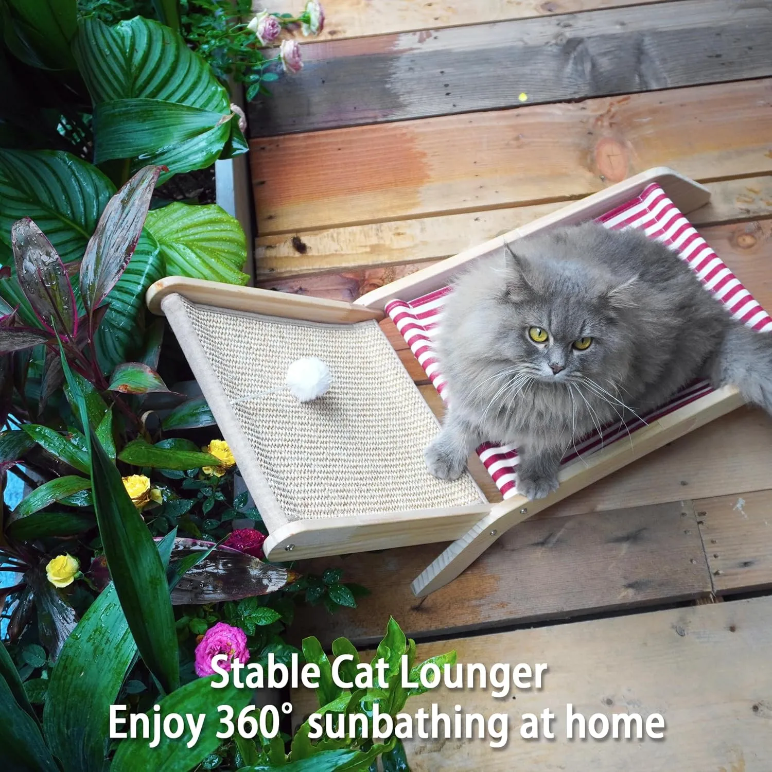 PETKARAY Cat Hammock with Coconut Palm Tree Scratching Post, Cozy Beach Chair Elevated Cat Beds, Original Lounger for Indoor Cats