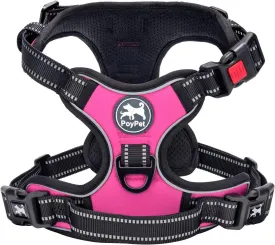 PoyPet No Pull Dog Harness, No Choke Front Lead Dog Reflective Harness, Adjustable Soft Padded Pet Vest with Easy Control Handle for Small to Large Dogs(Pink, Medium)