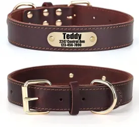 Premium Personalized Custom Leather Dog Collar with Engraved Nameplate ID Tags/Soft Touch Heavy Duty Genuine Leather/Adjustable Perfect for Male Female Small Dogs