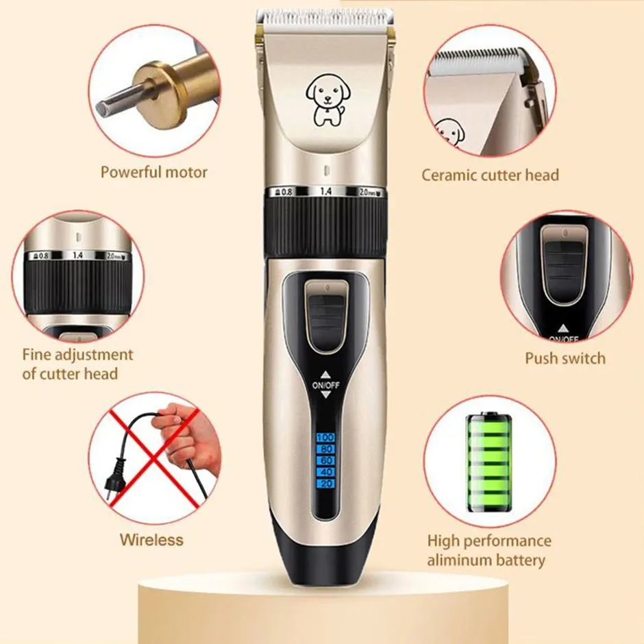 Professional Rechargeable Pet Hair Clipper Set - Low Noise Grooming for Dogs, Cats, and More