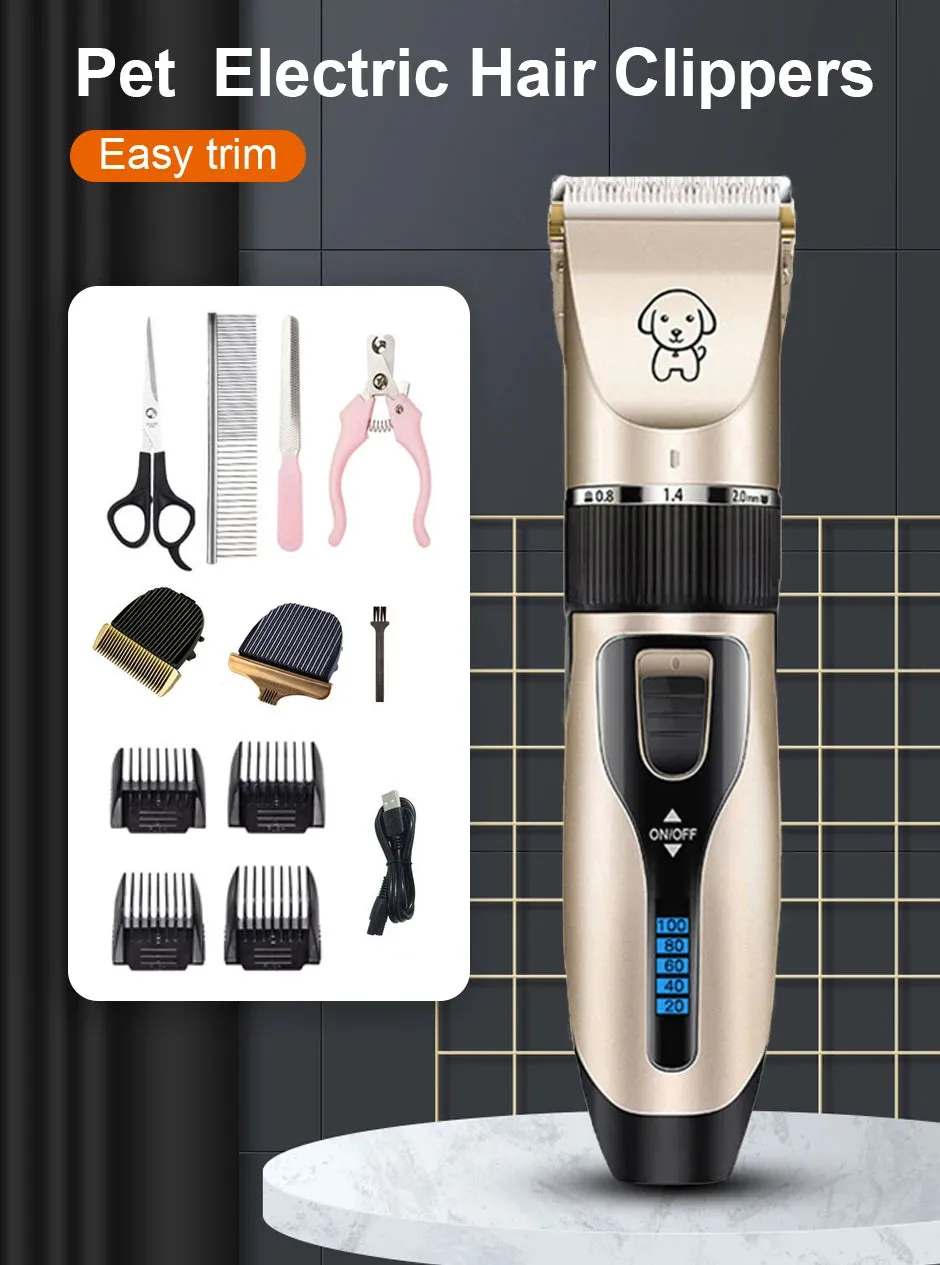 Professional Rechargeable Pet Hair Clipper Set - Low Noise Grooming for Dogs, Cats, and More