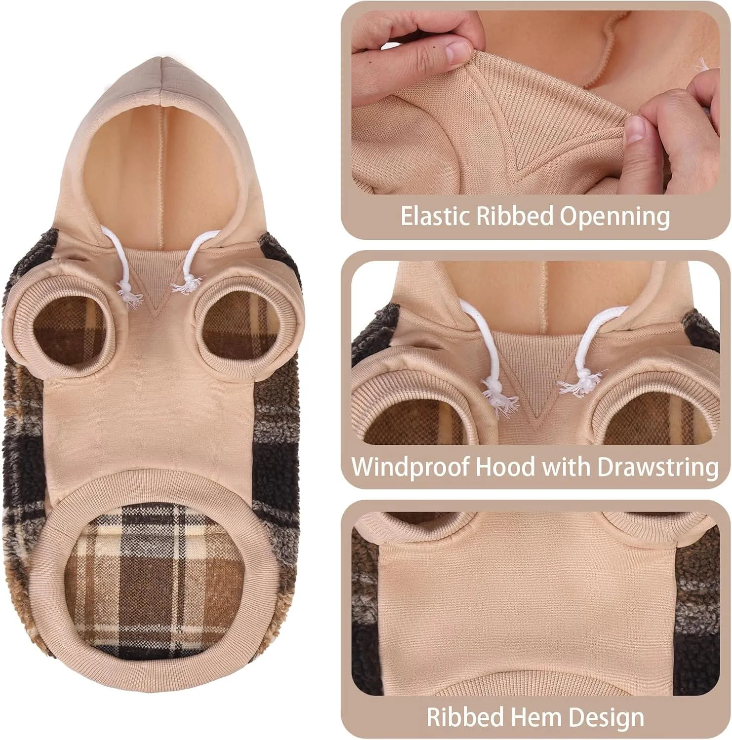 PUPTECK Dog Hoodie Puppy Sweatshirt Warm Dog Sweater Winter Clothes Cold Weather Coats for Small Medium Large Dogs, Brown, XS