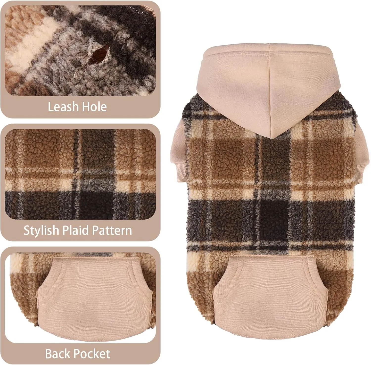 PUPTECK Dog Hoodie Puppy Sweatshirt Warm Dog Sweater Winter Clothes Cold Weather Coats for Small Medium Large Dogs, Brown, XS