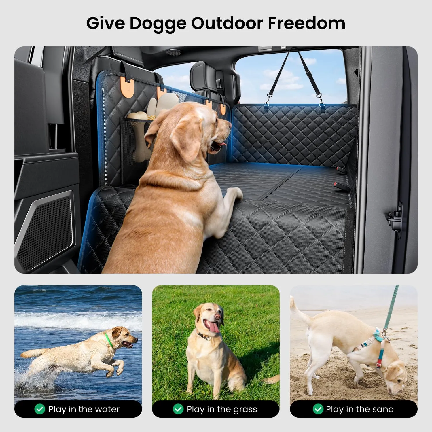 REEVAA Dog Truck Seat Cover for Back Seat, Hard Bottom Dog Hammock for Car, Pet Bed Extender for 2-4 Large Dogs, Waterproof Seat Protector, Universal XL Size Fits for Crew Cab Truck/SUV, Black Orange