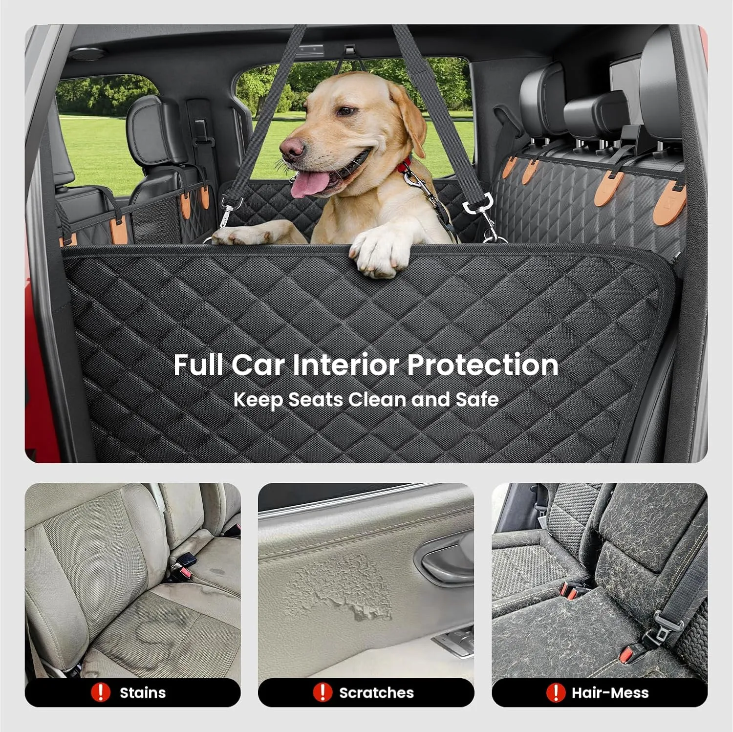 REEVAA Dog Truck Seat Cover for Back Seat, Hard Bottom Dog Hammock for Car, Pet Bed Extender for 2-4 Large Dogs, Waterproof Seat Protector, Universal XL Size Fits for Crew Cab Truck/SUV, Black Orange
