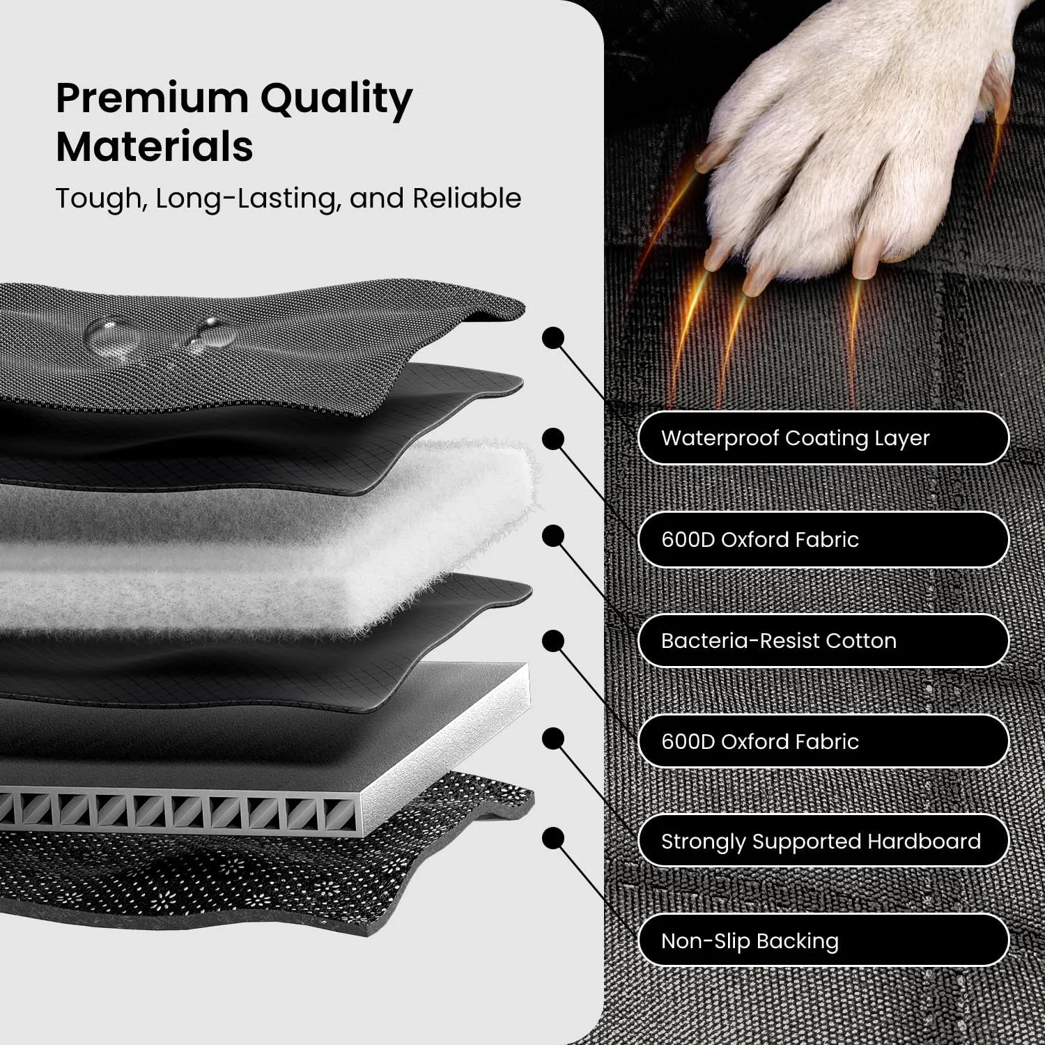 REEVAA Dog Truck Seat Cover for Back Seat, Hard Bottom Dog Hammock for Car, Pet Bed Extender for 2-4 Large Dogs, Waterproof Seat Protector, Universal XL Size Fits for Crew Cab Truck/SUV, Black Orange
