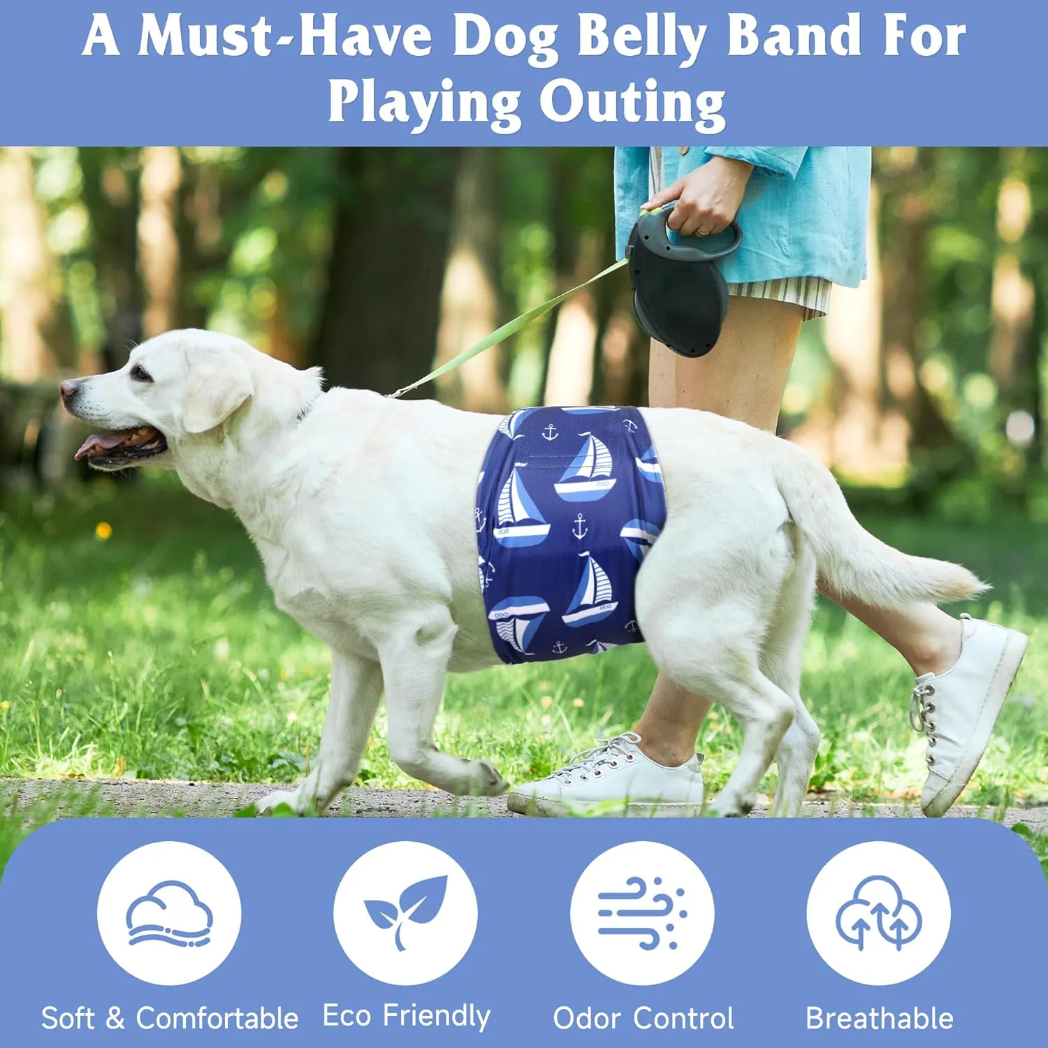 Reusable Dog Diapers Male 3Pcs, Premium Washable Belly Bands for Male Dog XLarge, High Absorbing Male Dog Wraps for Doggie Puppy in Incontinence, Excitable Urination and Training(Seafloor,XL)