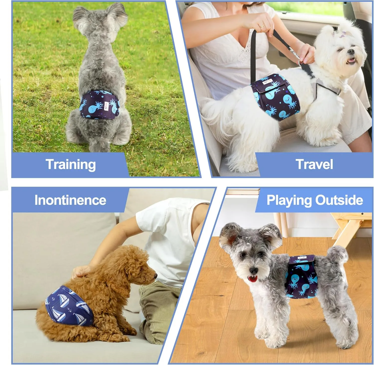 Reusable Dog Diapers Male 3Pcs, Premium Washable Belly Bands for Male Dog XLarge, High Absorbing Male Dog Wraps for Doggie Puppy in Incontinence, Excitable Urination and Training(Seafloor,XL)