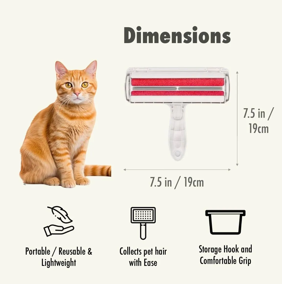 Roller Pet Hair Remover and Reusable Lint Roller - Cat and Dog Hair Remover for Furniture, Carpet, Clothes, Bedding and Car Seats- Lightweight, Multi-Surface Fur Removal Tool (Red)