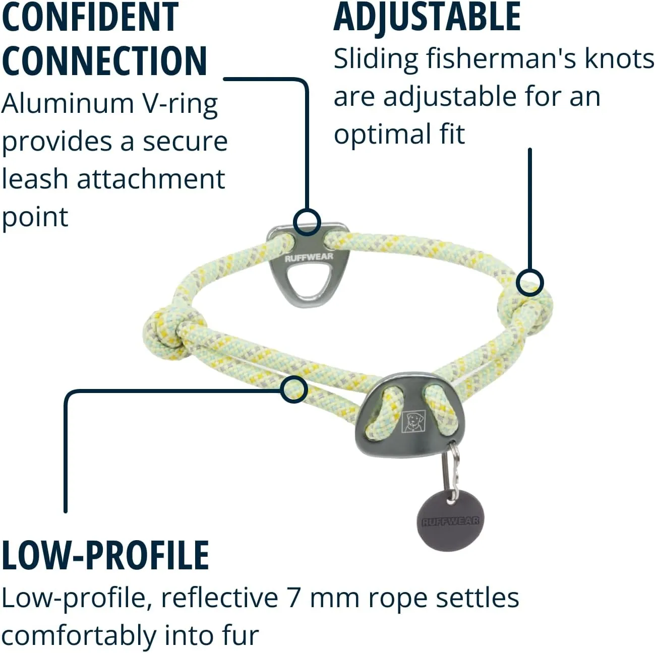 Ruffwear, Knot-a-Collar, Heavy Duty Climbing Rope Dog Training Collar, Reflective Adjustable Design with Professional Grade Hardware & Silent ID Attachment, Moss Green, 20"-26"