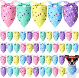 Sanwuta 50 Pcs Birthday Dog Bandanas Bulk Donut Confetti Bandanas for Dogs Pink Yellow Blue Green Purple Triangle Kerchief Bibs Scarf Pets Doggie Birthday Party Supplies (25. 6 x 17. 7 x 17. 7 Inch)