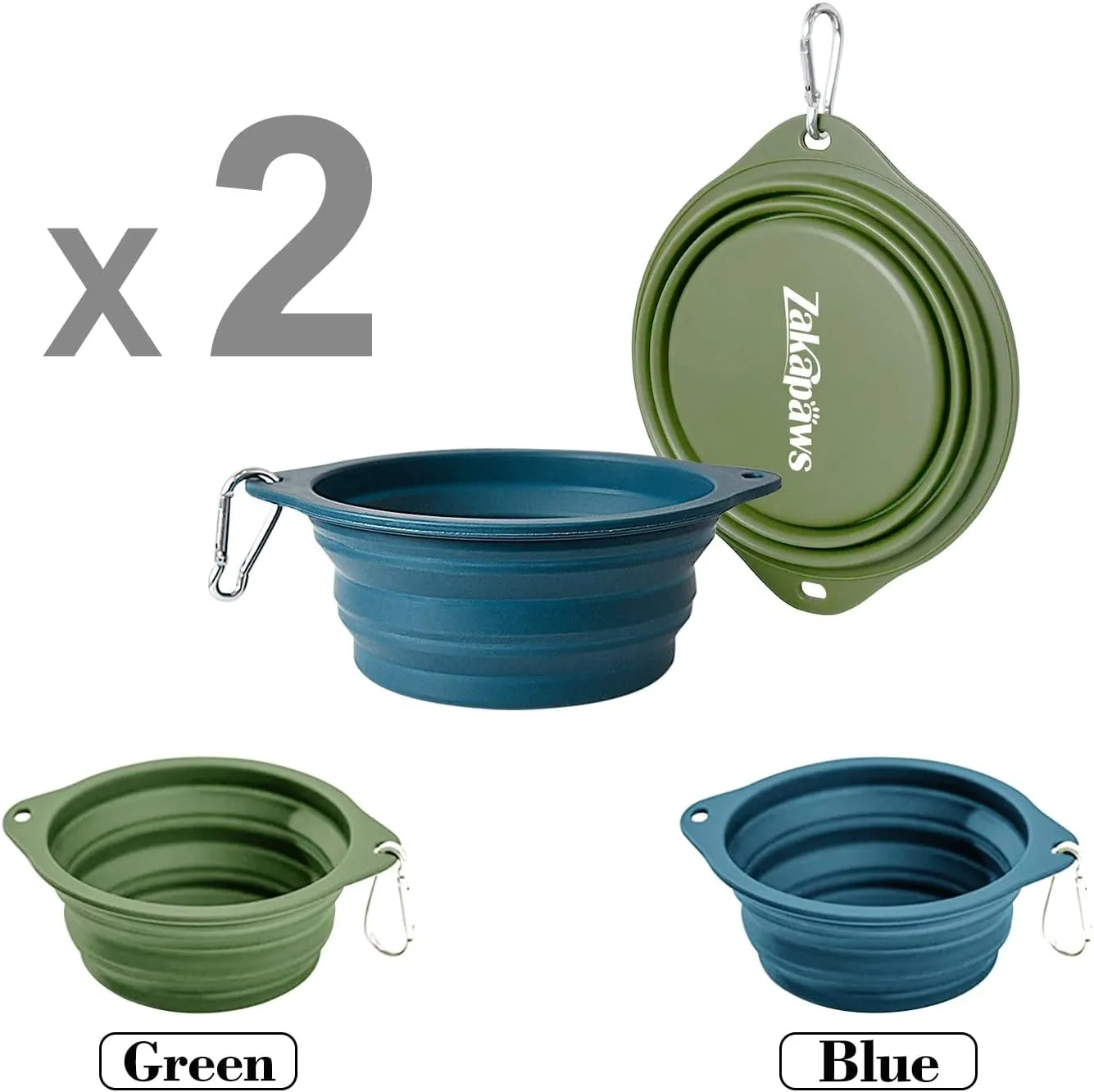 Silicone Dog Travel Bowl, 2 Pack Collapsible Pet Bowl, Foldable No Plastic Rim Pet Feeding Bowls, No Spill Water Cup for Pet