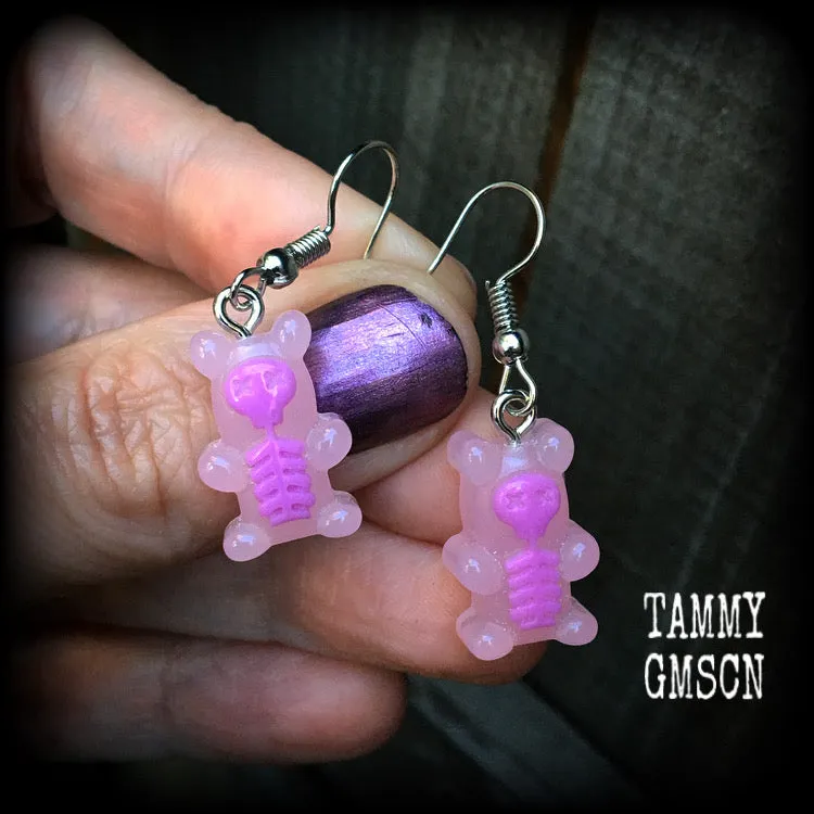 Skeleton gummy bear earrings