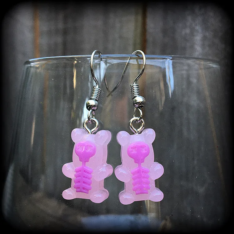 Skeleton gummy bear earrings