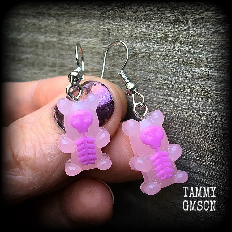 Skeleton gummy bear earrings