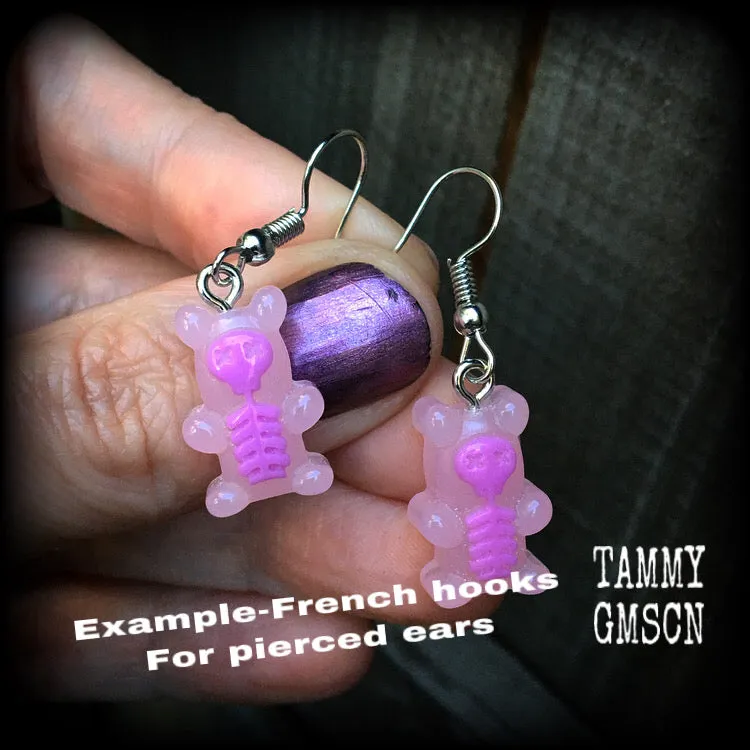 Skeleton gummy bear earrings