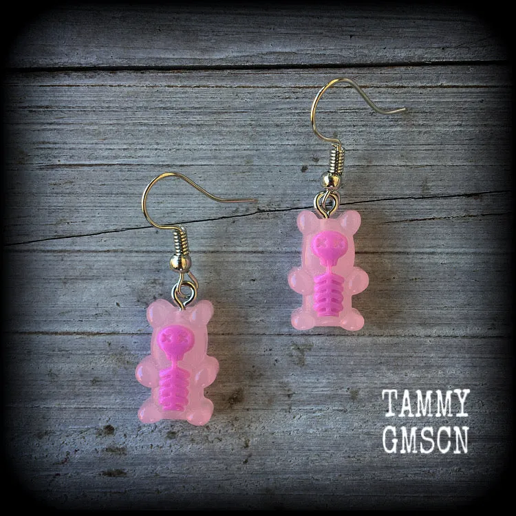 Skeleton gummy bear earrings