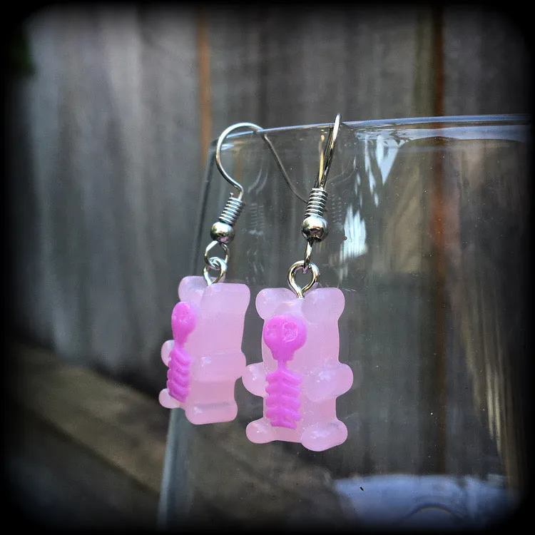 Skeleton gummy bear earrings
