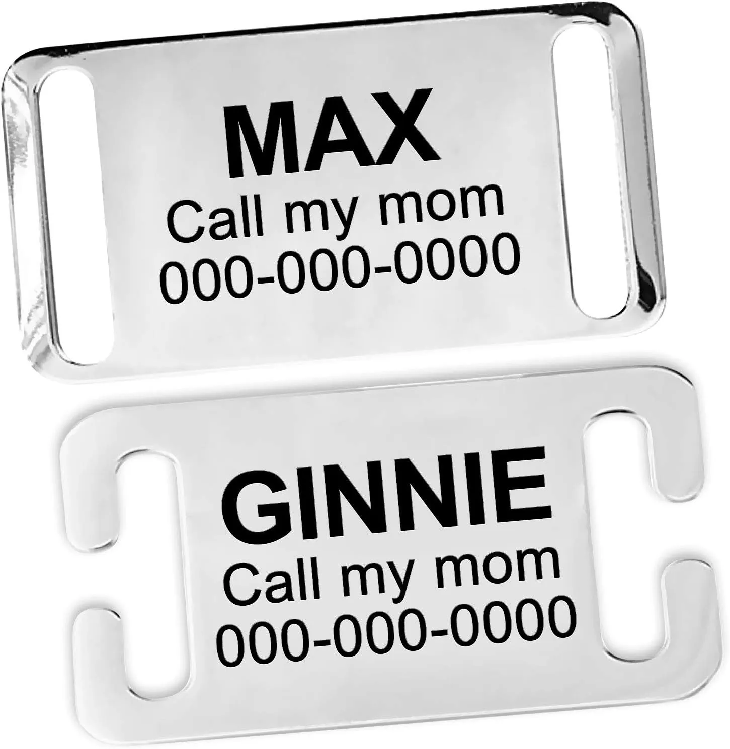 Slide-On Pet ID  Personalized Silent Tag for Dogs and Cats, No Jingle, Stainless Steel, Custom Engraved