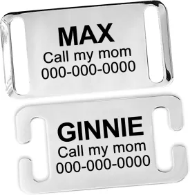 Slide-On Pet ID  Personalized Silent Tag for Dogs and Cats, No Jingle, Stainless Steel, Custom Engraved