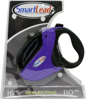 SmartLead Retractable, Reflective, Heavy-Duty 16-Foot Nylon Dog Leash, Tangle Free, Anti-Slip Brake Technology, Easy Grip Handle, Good for Dogs up to 110 Pounds  Purple