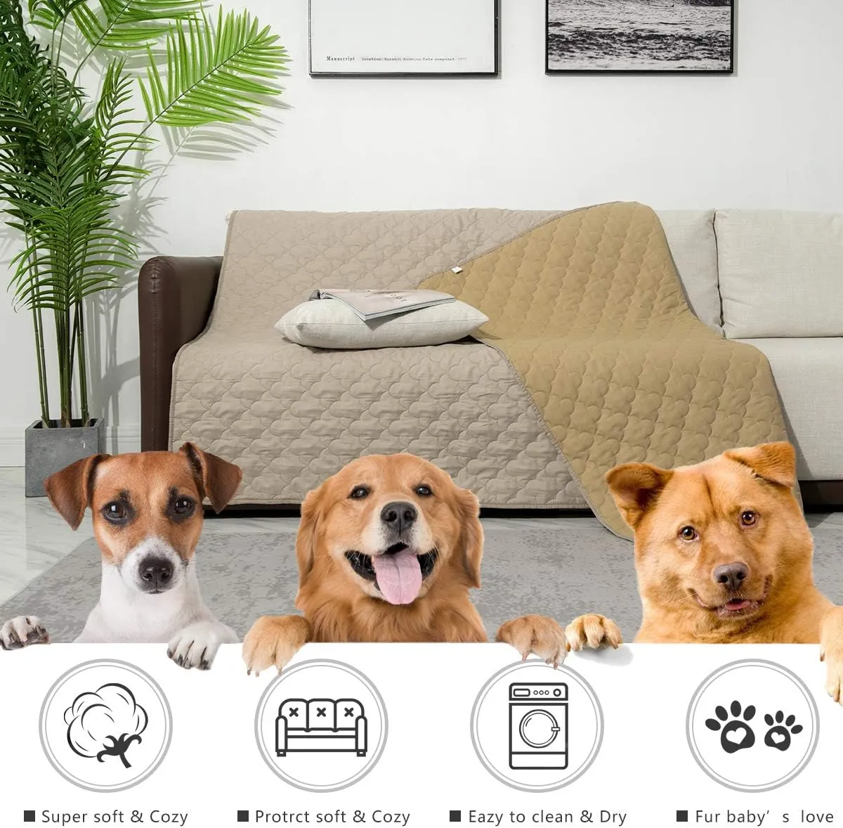 SPXTEX Dog Bed Cover Washable Pee Pads Dog Blankets for Puppy Large Dog Cat,Sofa Reversible Changing Pad Reusable 1 Piece68"x82",Beige Sand Sand