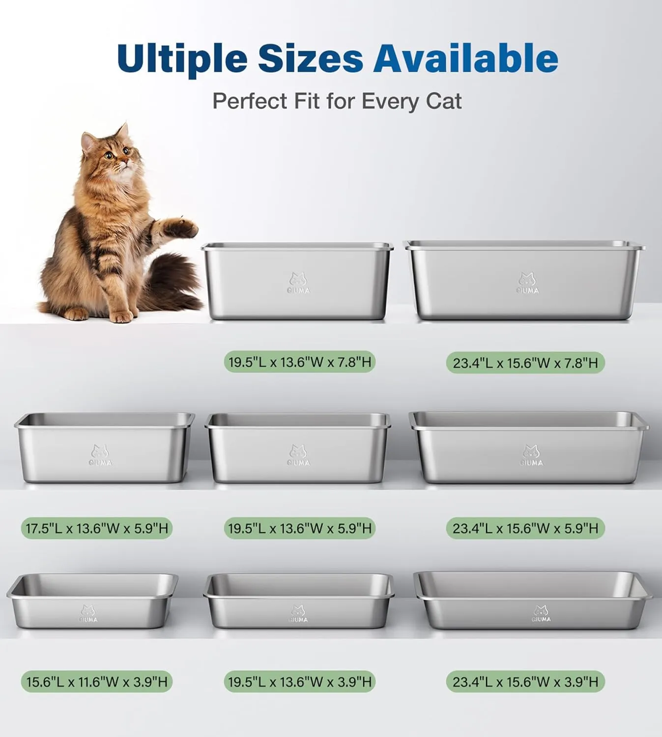 Stainless Steel Cat Litter Box with Handle, Metal Kitty Litter Box for Small Cats, Non-Stick, Easy to Clean, Odor-Free, 15.6"11.6"3.9", Small Litter Boxes for Kitten, Kitty, Rabbit
