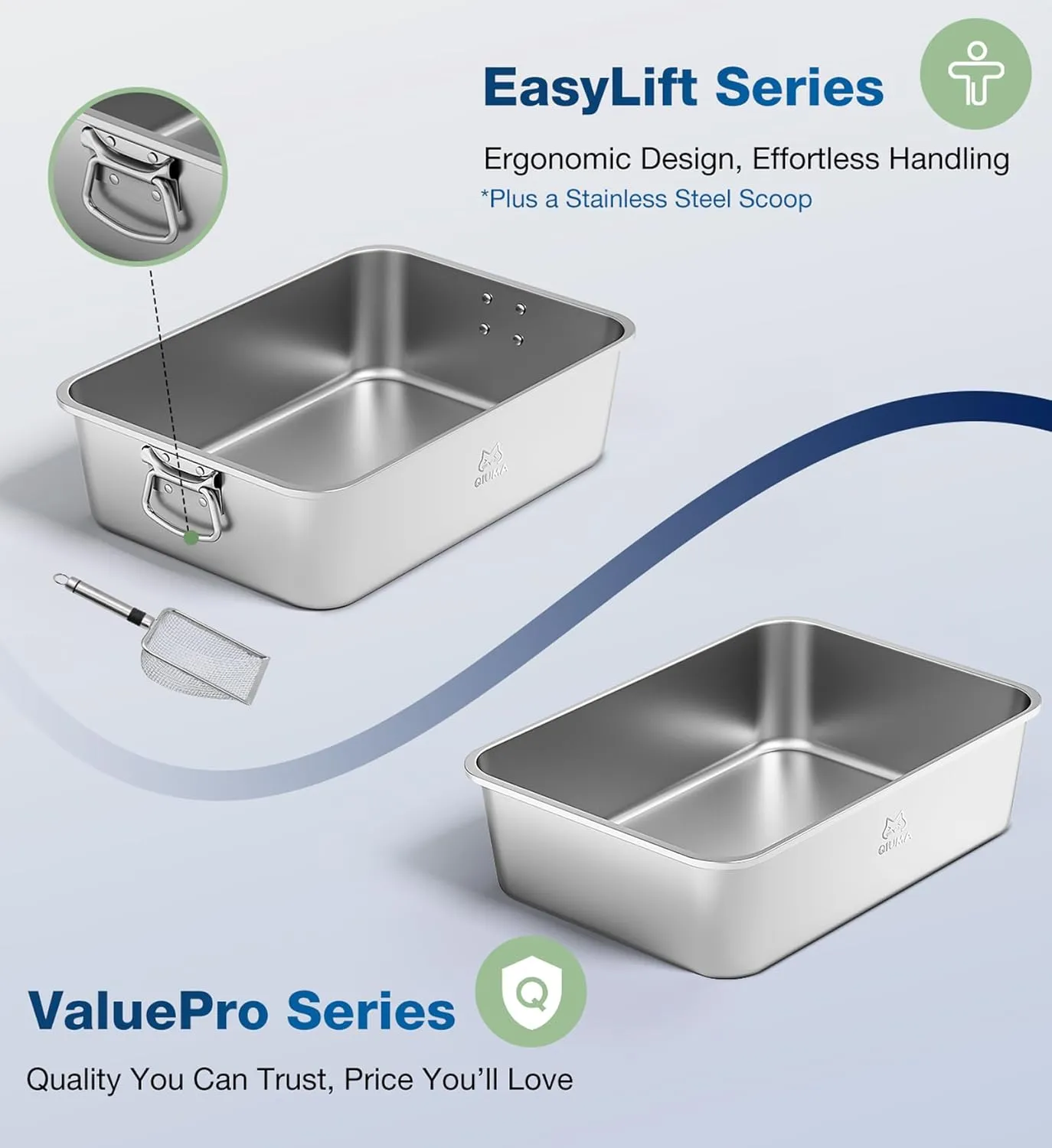 Stainless Steel Cat Litter Box with Handle, Metal Kitty Litter Box for Small Cats, Non-Stick, Easy to Clean, Odor-Free, 15.6"11.6"3.9", Small Litter Boxes for Kitten, Kitty, Rabbit