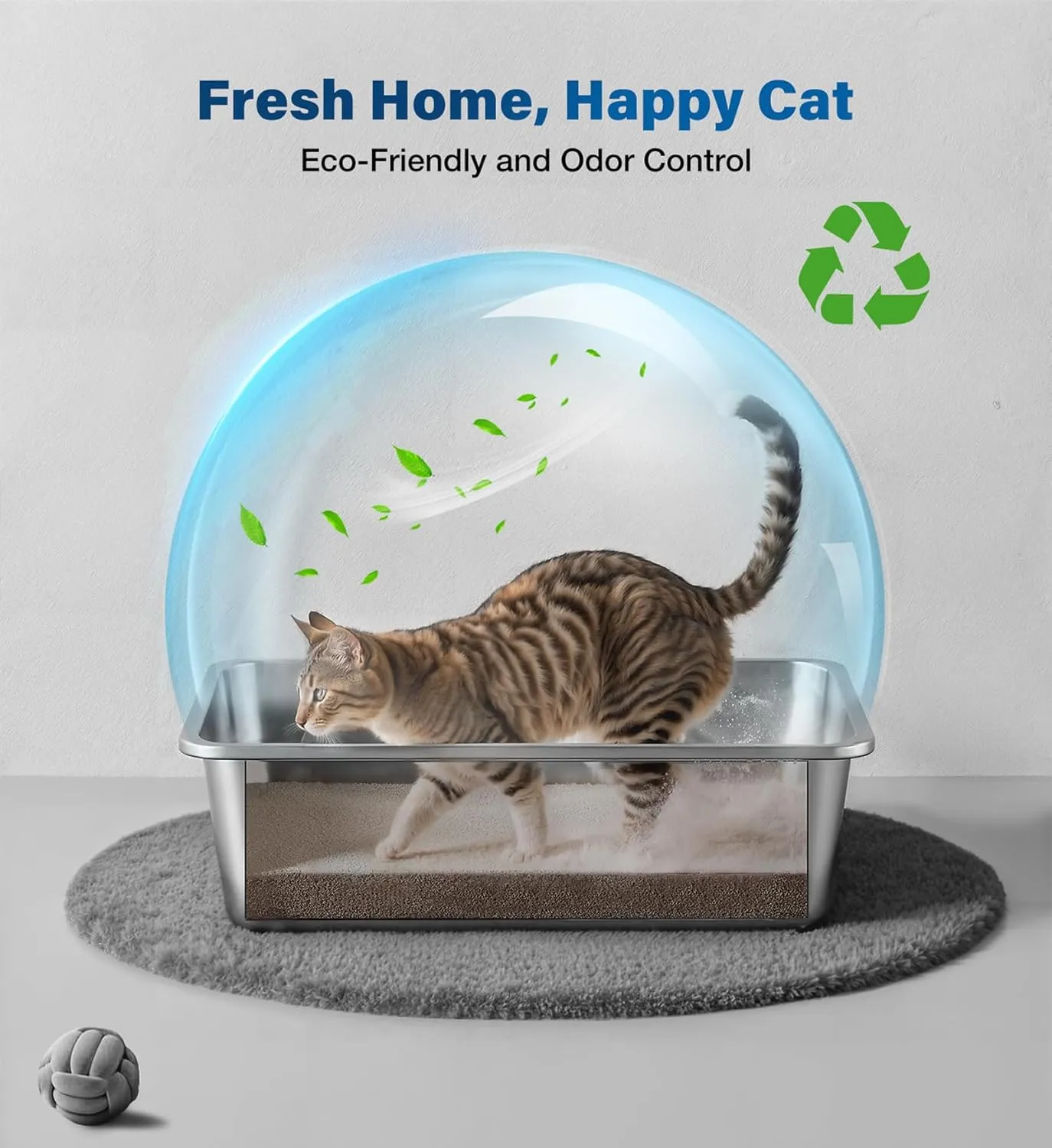 Stainless Steel Cat Litter Box with Handle, Metal Kitty Litter Box for Small Cats, Non-Stick, Easy to Clean, Odor-Free, 15.6"11.6"3.9", Small Litter Boxes for Kitten, Kitty, Rabbit