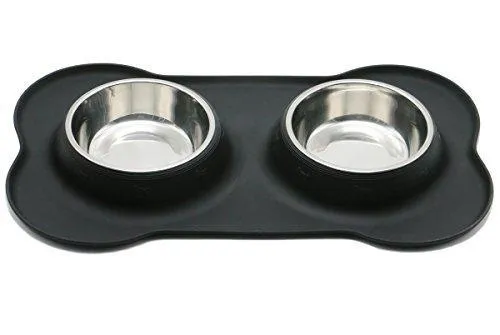 Stainless Steel Dog Bowls with Silicone Mat